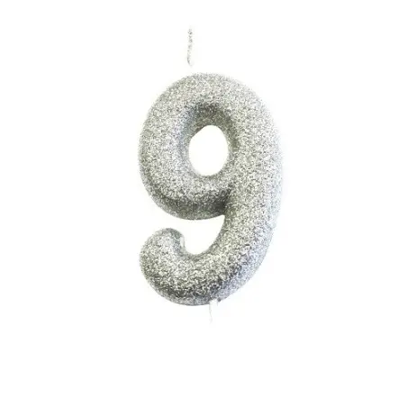 Silver Glitter Numeral Candle “9” – For 9th Birthdays, Anniversaries & Elegant Cakes