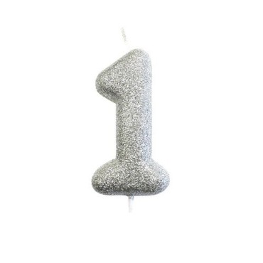 Silver Glitter Number One Candle – For First Birthdays & Special Occasions