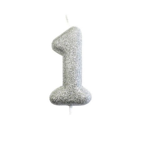 Silver Glitter Number One Candle – For First Birthdays & Special Occasions
