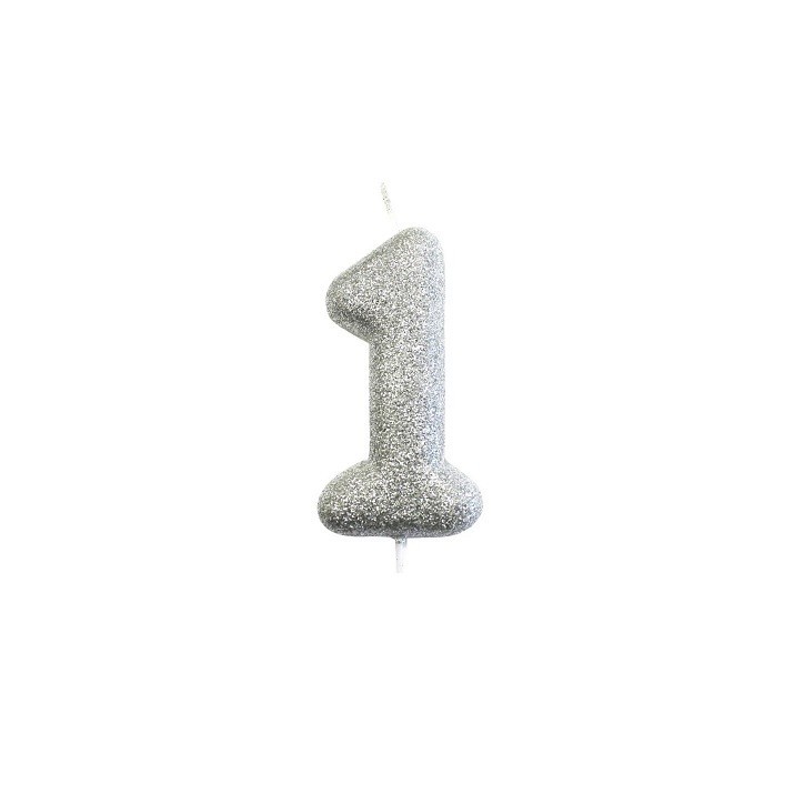 Silver Glitter Number One Candle – For First Birthdays & Special Occasions