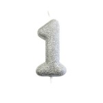 Anniversary House Number 1 Candle Silver Glitter, 6.5cm
