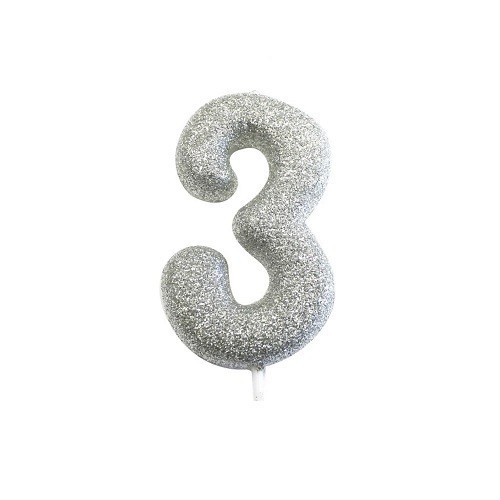 Anniversary House 3 Zahlenkerze Silber Glitzer, 6.5cm Anniversary House 3 Zahlenkerze Silber Glitzer, 6.5cm