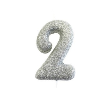 Silver Glitter “2” Candle – For 2nd Birthdays, Anniversaries & Magical Moments