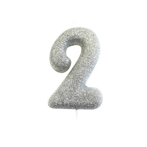 Anniversary House 2 Zahlenkerze Silber Glitzer, 6.5cm