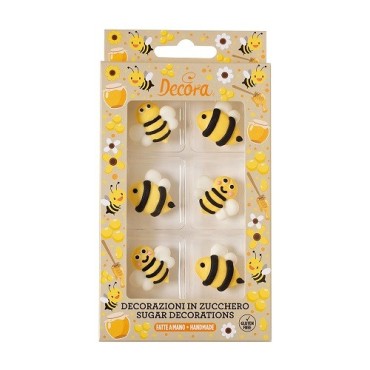 Decora Zuckerdekor Bienen – 6 Stück – Handgefertigte, glutenfreie Kuchendeko