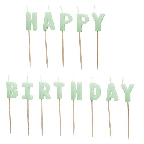 PartyDeco grüne Happy Birthday Geburtstagskerzen 25mm