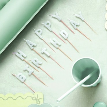 PartyDeco Happy Birthday Kerzen Light Green – Mintgrüne Tortenkerzen