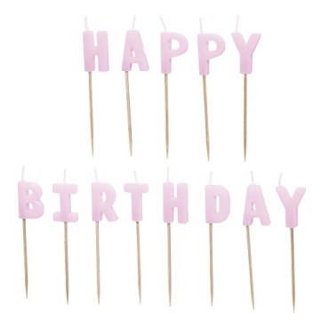 PartyDeco Happy Birthday Candles Violet – Pastel Letter Cake Candles