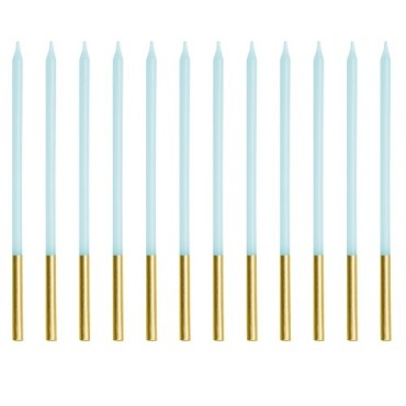 PartyDeco Birthday Candles Blue & Gold – 12 Tall Elegant Cake Candles