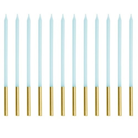 PartyDeco Birthday Candles Blue & Gold – 12 Tall Elegant Cake Candles