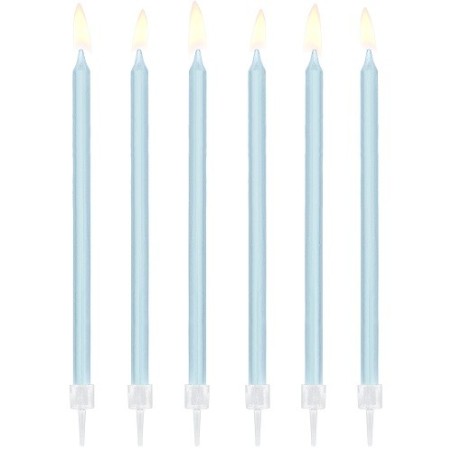 PartyDeco Hellblaue Tortenkerzen 14cm – 12 elegante Geburtstagskerzen mit Halter
