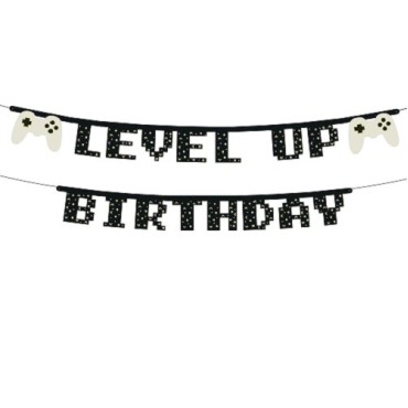 Level Up Birthday Banner – 2.5 m Gamer Garland for Video Game Parties
