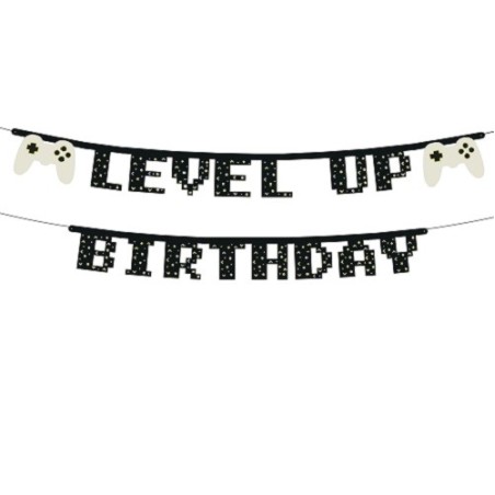 Level Up Birthday Banner – 2.5 m Gamer Garland for Video Game Parties