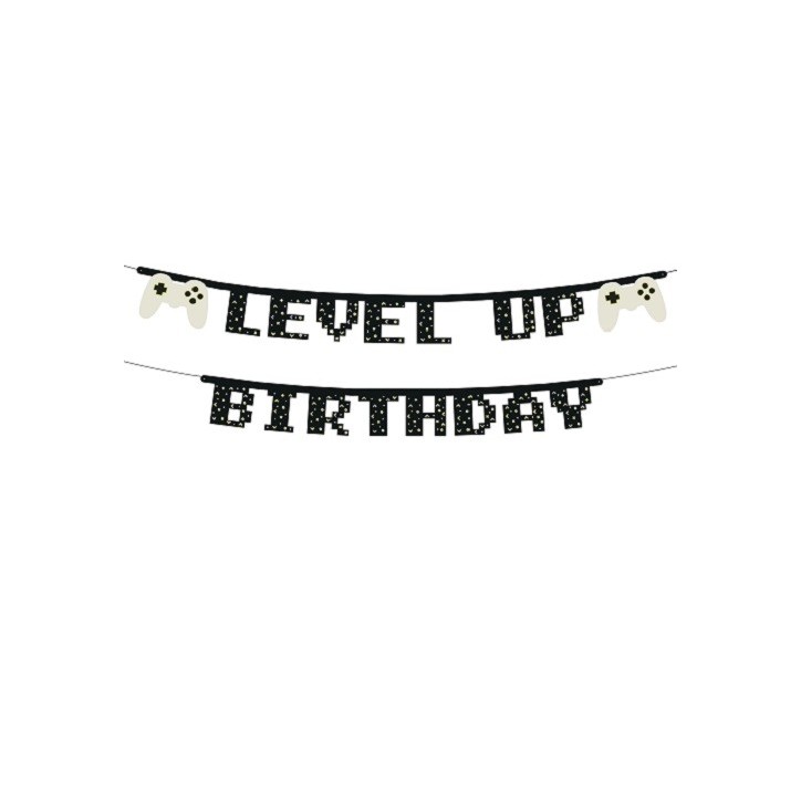 Gamer Geburtstagsgirlande "Level Up Birthday" – 2.5 m Gaming Party Banner