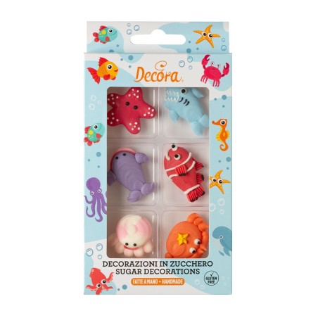 Zuckerfiguren Meerestiere – 6 handgefertigte Dekofiguren für Cupcakes & Torten