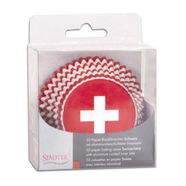 Städter Swiss Cupcake Liners – 50 Baking Cups with Swiss Flag Design