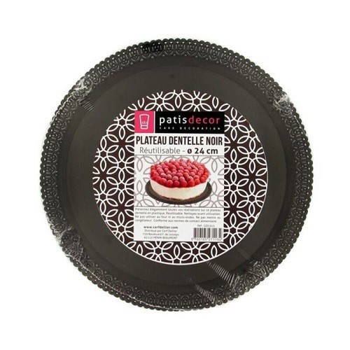 Patisdécor runde Kuchenplatte Schwarz mit Spitzenrand, 30cm