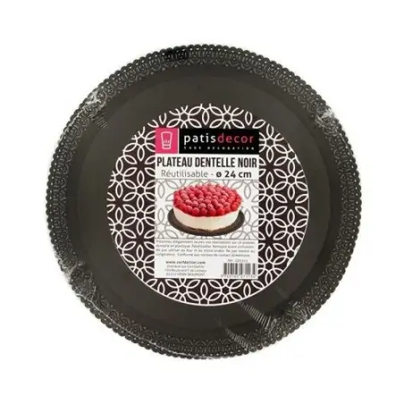 Patisdécor Black Cake Tray Ø 30 cm – Round with Lace Edge, Reusable