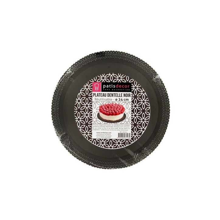 Patisdécor Tortentablett Schwarz Ø 30 cm – Rund mit Spitzenrand, wiederverwendbar