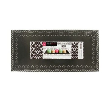 Patisdécor Tortentablett Schwarz Rechteckig 19x34 cm – Spitzendesign, wiederverwendbar
