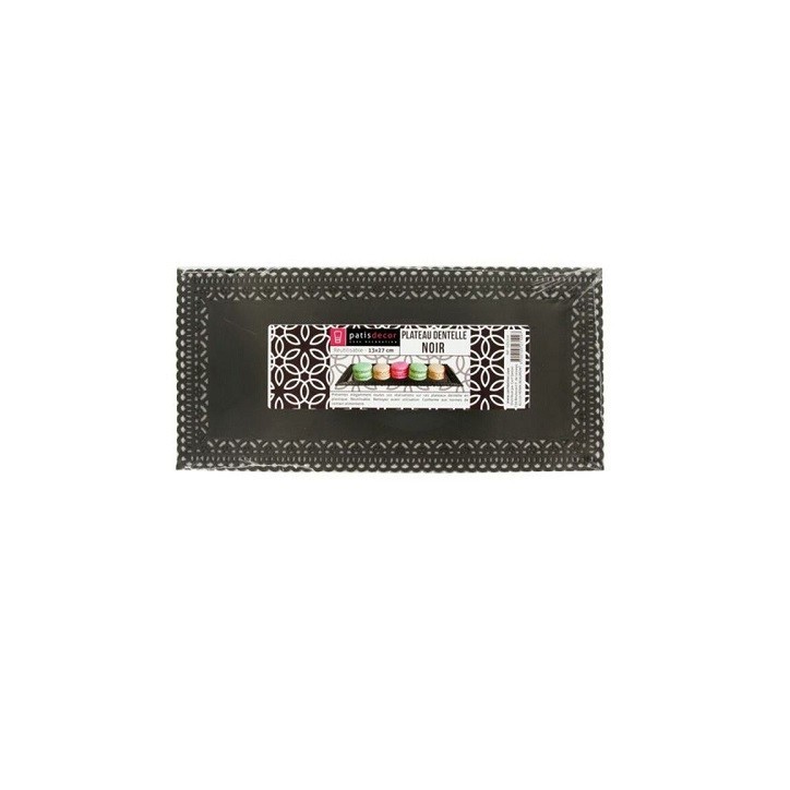 Patisdécor Tortentablett Schwarz Rechteckig 19x34 cm – Spitzendesign, wiederverwendbar