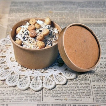 Patisdécor Ice Cream Tubs 200ml with Lids – Kraft Paper – Set of 8