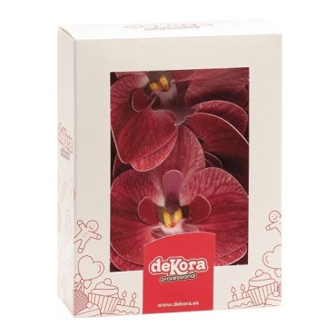 Edible Wafer Paper Orchids Burgundy 10 pcs – deKora Cake Flowers 8.5 cm