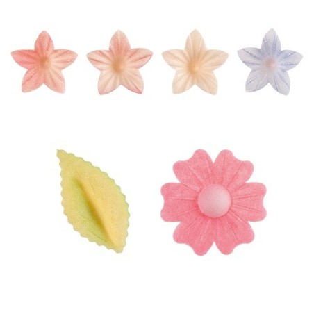 DeKora Esspapier Blumen & Blätter Mix – 34-teiliges Set für Torten & Cupcakes