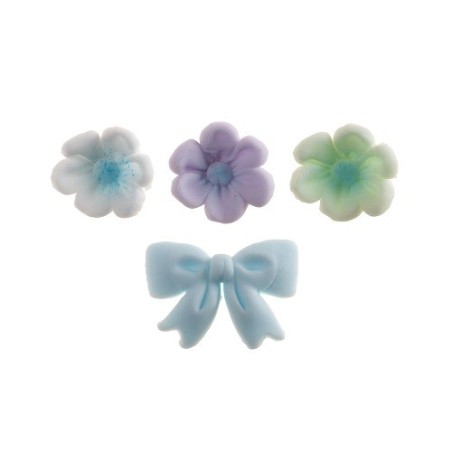 DeKora Blue Sugar Decorations – 10 pcs Bows & Flowers for Cakes & Cupcakes