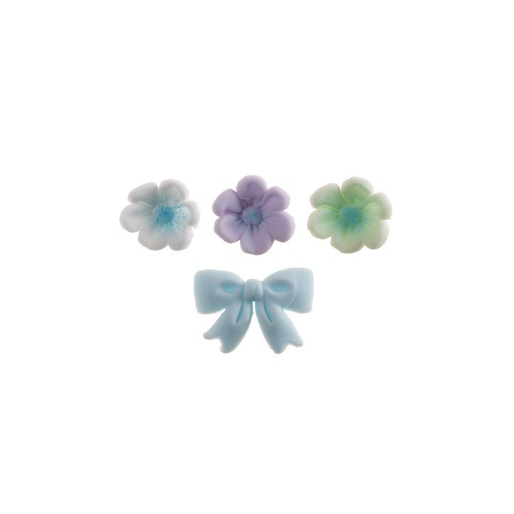 DeKora Blue Sugar Decorations – 10 pcs Bows & Flowers for Cakes & Cupcakes