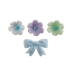 DeKora Blue Bow and Flower Cake Decor, 10 pcs