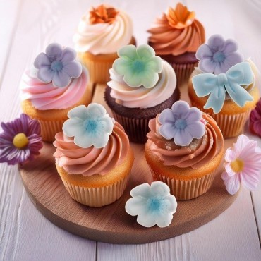 DeKora Blue Sugar Decorations – 10 pcs Bows & Flowers for Cakes & Cupcakes