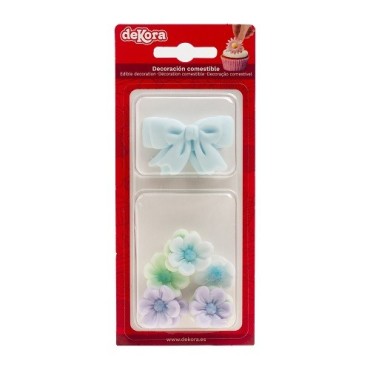DeKora Blue Sugar Decorations – 10 pcs Bows & Flowers for Cakes & Cupcakes