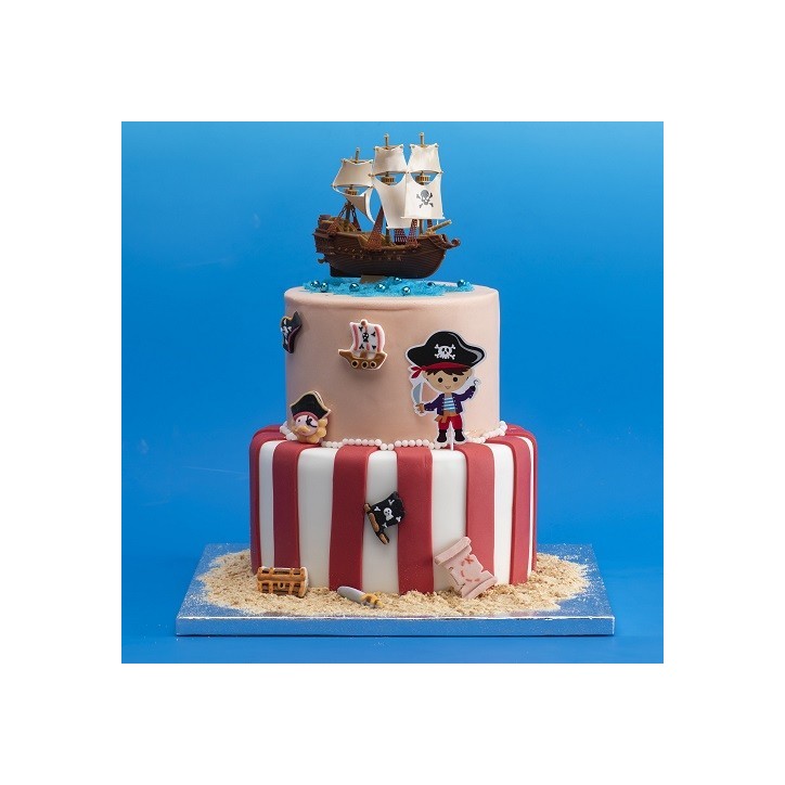 deKora Pirate Ship Cake Topper – Pirate Cake Decoration 11x11cm