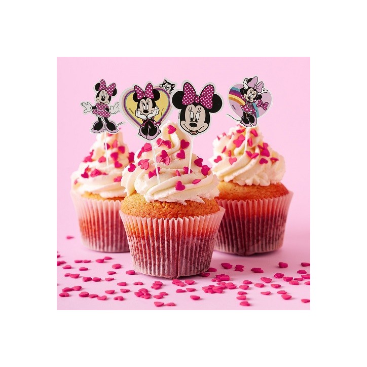 Minnie Mouse Cupcake Topper – 16 Stück | Disney Tortendeko für Kindergeburtstag