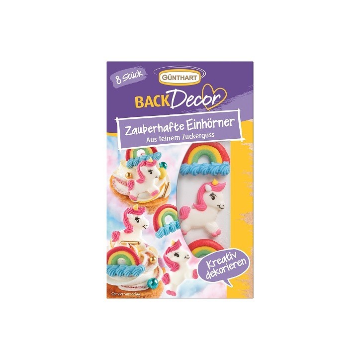 Unicorn - Günthart Magical Unicorn Sugar Decorations, 8 pcs