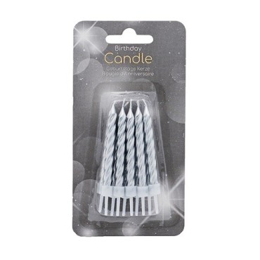 Silver Birthday Candles, 10 pcs – Set of 10 Elegant Cake Candles with Holders
