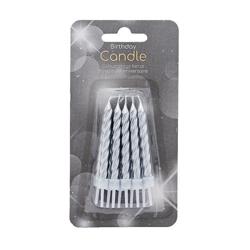 Silver Birthday Candles, 10 pcs