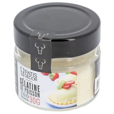 Patisdécor Fish Gelatin Powder 200 Bloom – 30g High-Gelling Gelatin for Desserts & Cooking