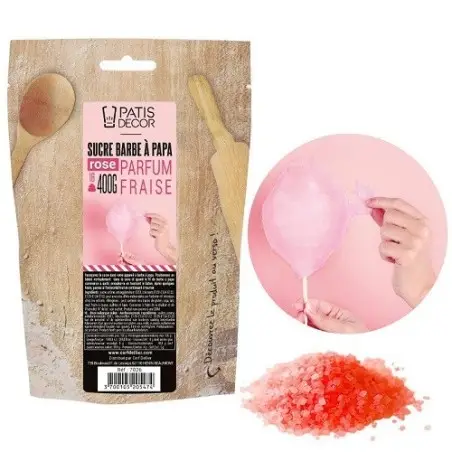 Patisdécor Zuckerwatte-Zucker Erdbeere 400g – Rosa-Rot, für 16 Portionen