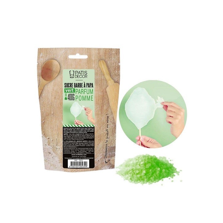 Patisdécor Cotton Candyfloss Sugar Apple 400g – Green, Makes 16 Servings