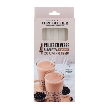 Patisdécor Bubble Tea Glass Straws 4pcs with Brush – Reusable & Eco-Friendly