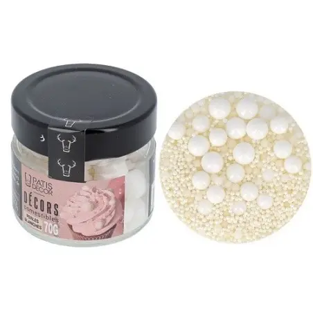 Patisdécor Essbare Perlen Weiss 70g – Deko-Perlen für Torten & Cupcakes