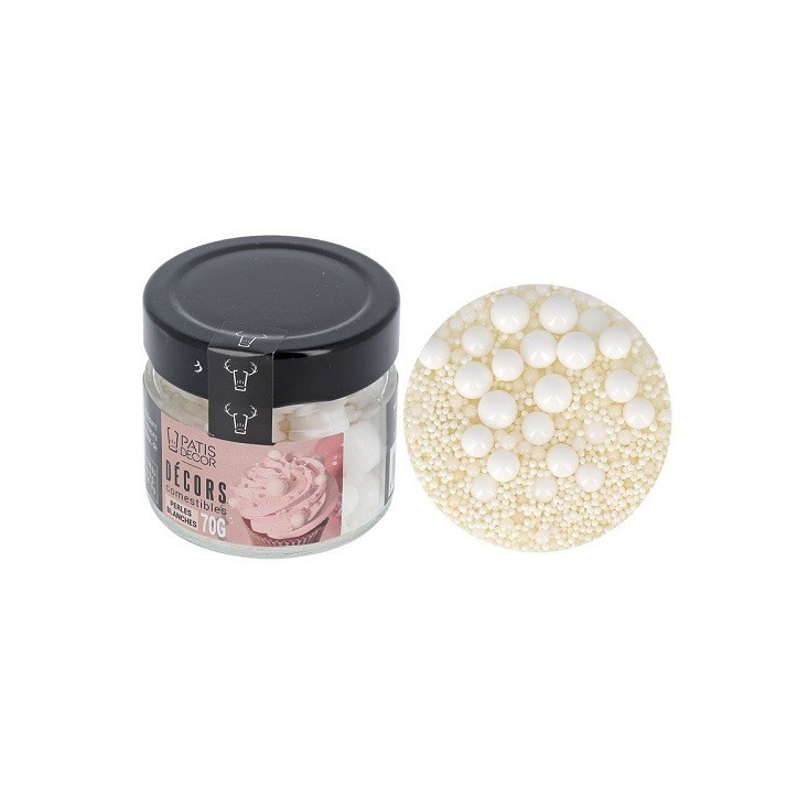 Patisdécor Edible White Pearls 70g – Cake Decoration for Weddings & Desserts