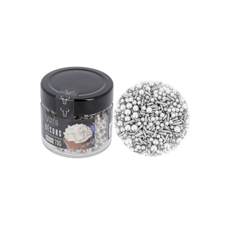 Patisdécor Silber Mix 70g – Edle Zuckerperlen & Streusel für Tortendeko