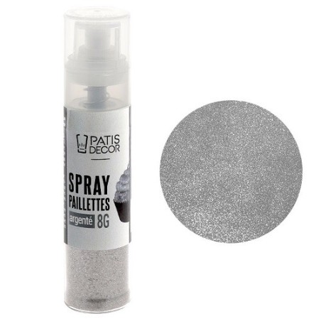 Patisdécor Glitzer Spray Silber 8g – Essbarer Tortendekor-Spray