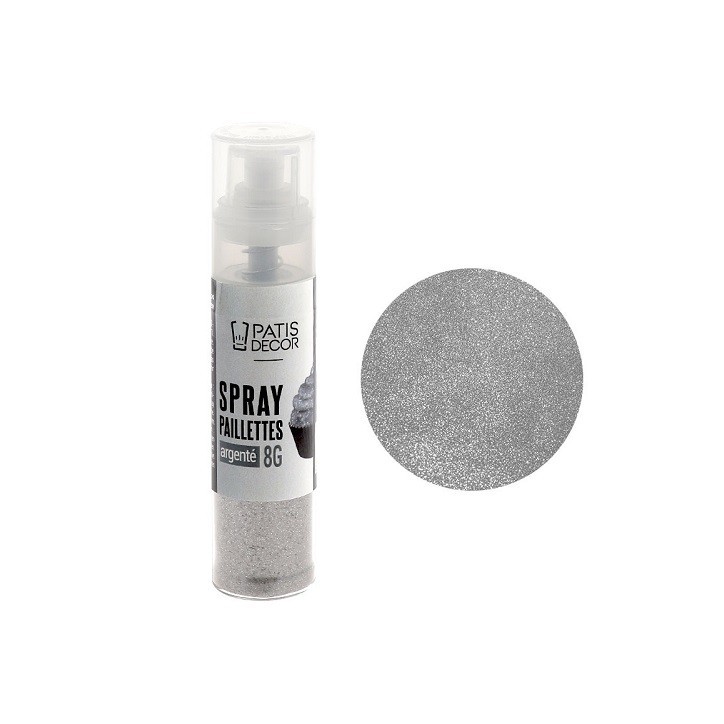 Patisdécor Glitzer Spray Silber 8g – Essbarer Tortendekor-Spray
