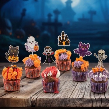 Dekora Halloween Cupcake Toppers 16 pcs – Spooky Cake Decorations