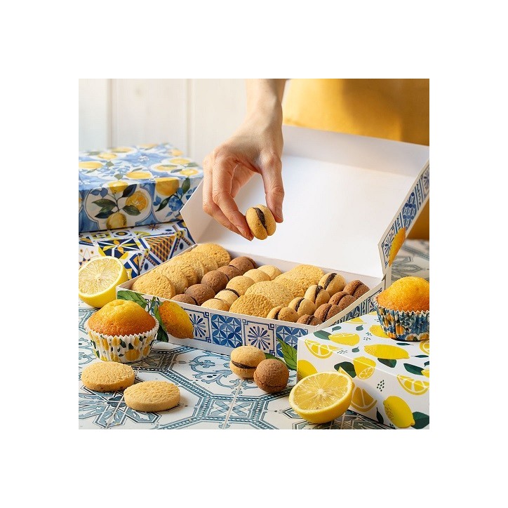 Decora Amalfi Lemon Tile Gift Box – 23x16x5cm Cupcake & Cookie Packaging