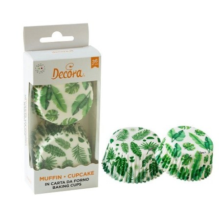Decora Tropical Leaves Cupcake Baking Cups – 36 pcs Muffin Liners Ø 50 mm